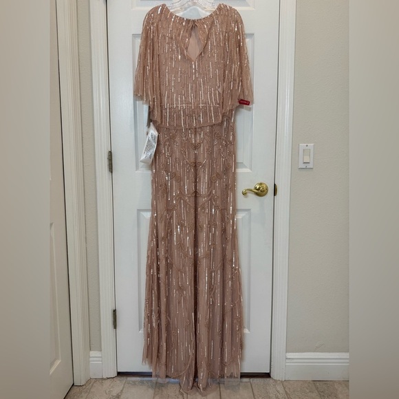 NWT Mac Duggal 9064 Pink Embellished Cap Sleeve Faux Wrap Trumpet Gown Size 10 - Picture 10 of 11